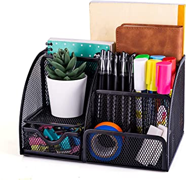 Photo 1 of Office Desk Organizer and Accessories - MDHAND Desk Drawer Organizer with 6 Compartments, Mesh Pencil Desk Organizer For Home Office
white in color 