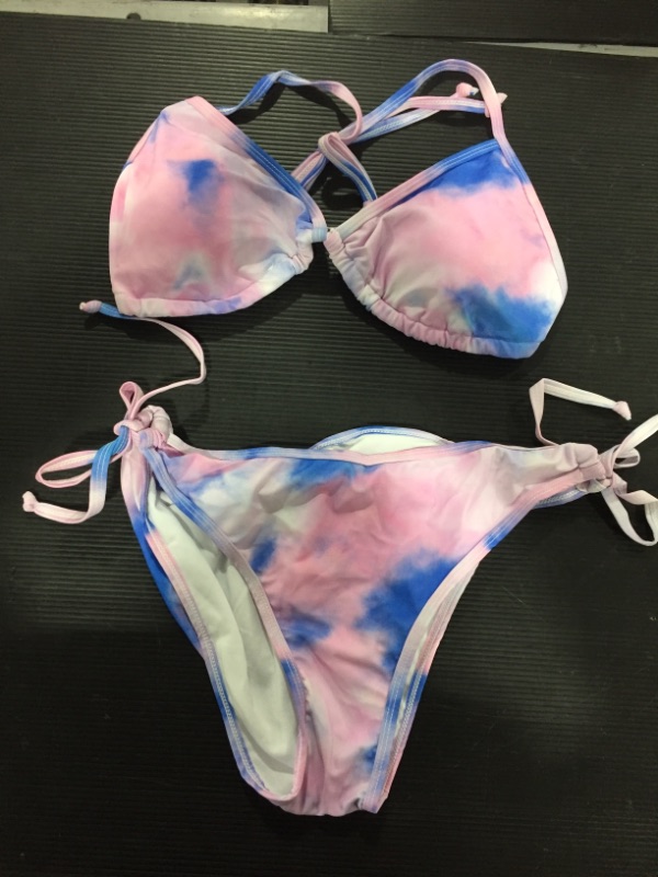 Photo 1 of 2 pcs bikini swimsuit pink and blue print size L