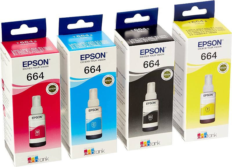 Photo 1 of EPSON Original Refill Ink Set (T6641 T6642 T6643 T6644) for L100 L110 L120 L200 L210 L300 L350 L355 L550 L555
