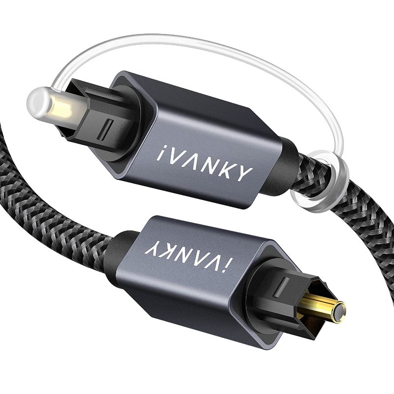 Photo 1 of iVANKY Digital Optical Audio Cable 6ft/1.8M, Slim Nylon Braided Audio Optical Cord Toslink Cable for Sound Bar, TV, PS4, Xbox, Samsung, Vizio, 24K Gold-Plated - CL3 Rated, Grey