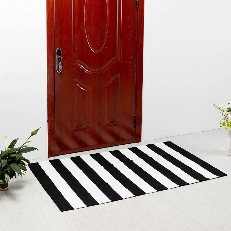 Photo 1 of  Striped Black White Outdoor Doormat