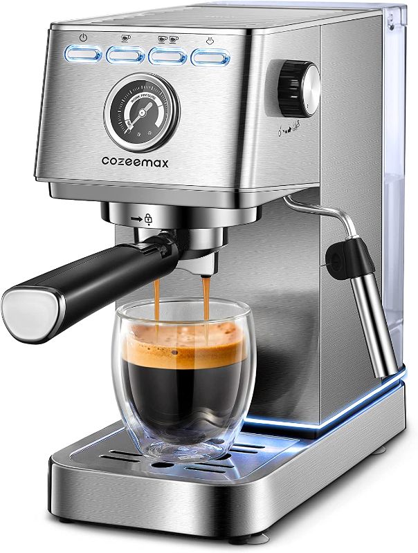 Photo 1 of Espresso Machine, 20Bar Compact Espresso and Cappuccino Maker with Milk Frother Wand, Professional Espresso Coffee Machine for Cappuccino and Latte, Stainless Steel
