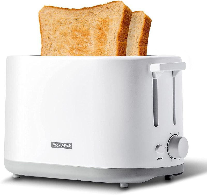 Photo 1 of 2 Slice Toaster, ROCKURWOK Extra Wide Toaster with Toast Boost, Slide-Out Crumb Tray, Auto-Shutoff and Cancel Button, White
