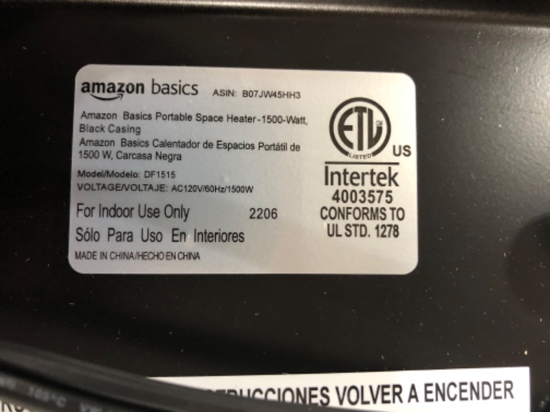 Photo 5 of Amazon Basics Portable Eco-Smart Space Heater - Black