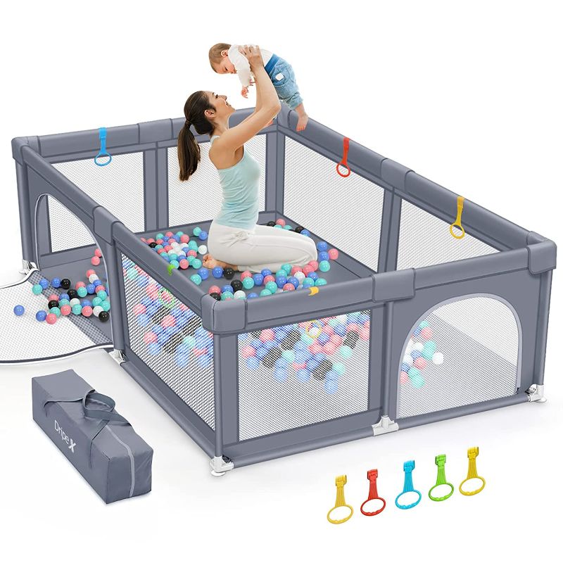 Photo 1 of Dripex Baby Playpen, Large Baby Playards with Zipper Gates, Kids Play Pen, Safe No Gaps, See-Through mesh, Play Pens for Babies and Toddlers, Baby Gate Playpen, Baby Fence (Grey 79*59 inch)
