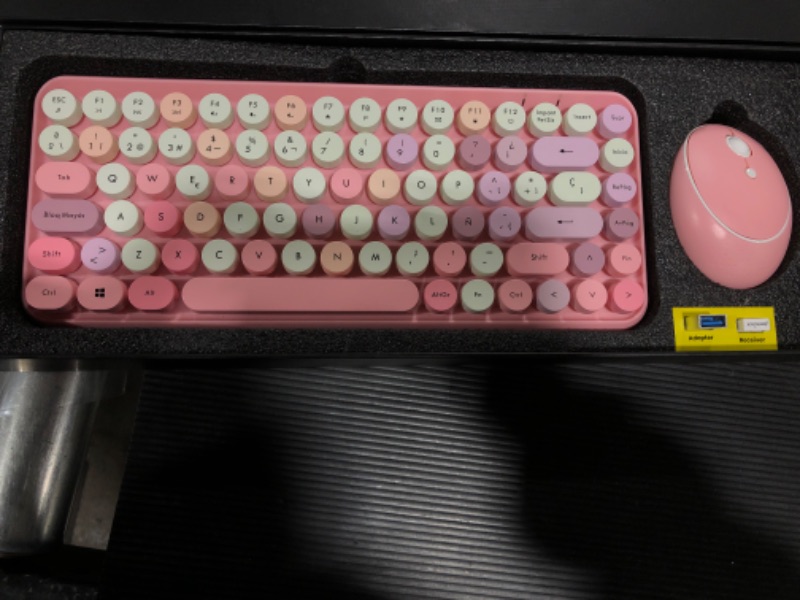 Photo 2 of Perixx PERIDUO-713 Wireless Mini Keyboard and Mouse Combo, Retro Round Key Caps, Pastel Pink, US English Layout