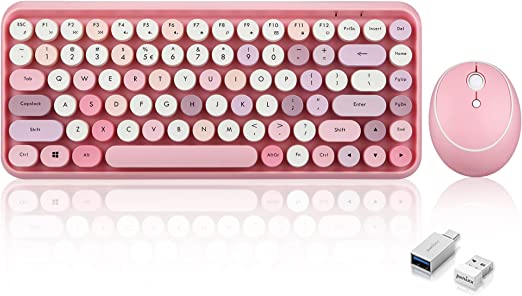 Photo 1 of Perixx PERIDUO-713 Wireless Mini Keyboard and Mouse Combo, Retro Round Key Caps, Pastel Pink, US English Layout