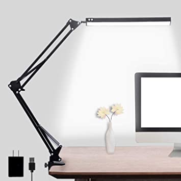 Photo 1 of LED Desk Lamp, Adjustable Swing Arm Lamp with Clamp, Eye-Caring Reading Desk Light, 10 Brightness Levels, 3 Lighting Modes, Memory Function Desk Lamps for Home Office with Adapter (Black)