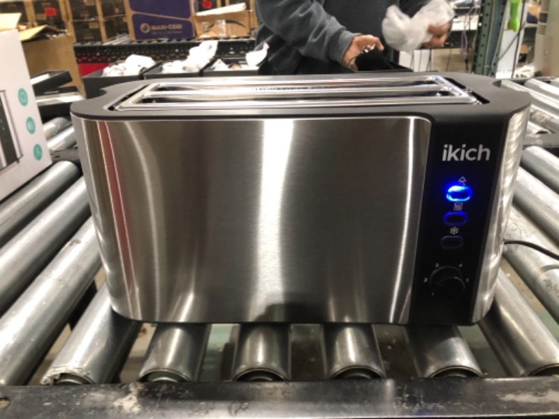 Photo 1 of IKICH Toaster 2 Long Slot, Toaster 4 Slice Stainless Steel, Warming Rack, 6 Browning Settings, Defrost/Reheat/Cancel, Removable Crumb Tray, 1300W
