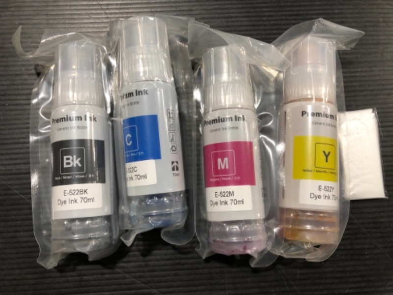 Photo 1 of MeaBefit Compatible Ink Bottle Replacement for 502 T502 Refill Ink for ET-2760 ET-2750 ET-3760 ET-4760 ET-3750 ET-4750 ET-3710 ET-15000 ET-3700 2700 Printer (Black, Cyan, Magenta, Yellow, 4 Pack)