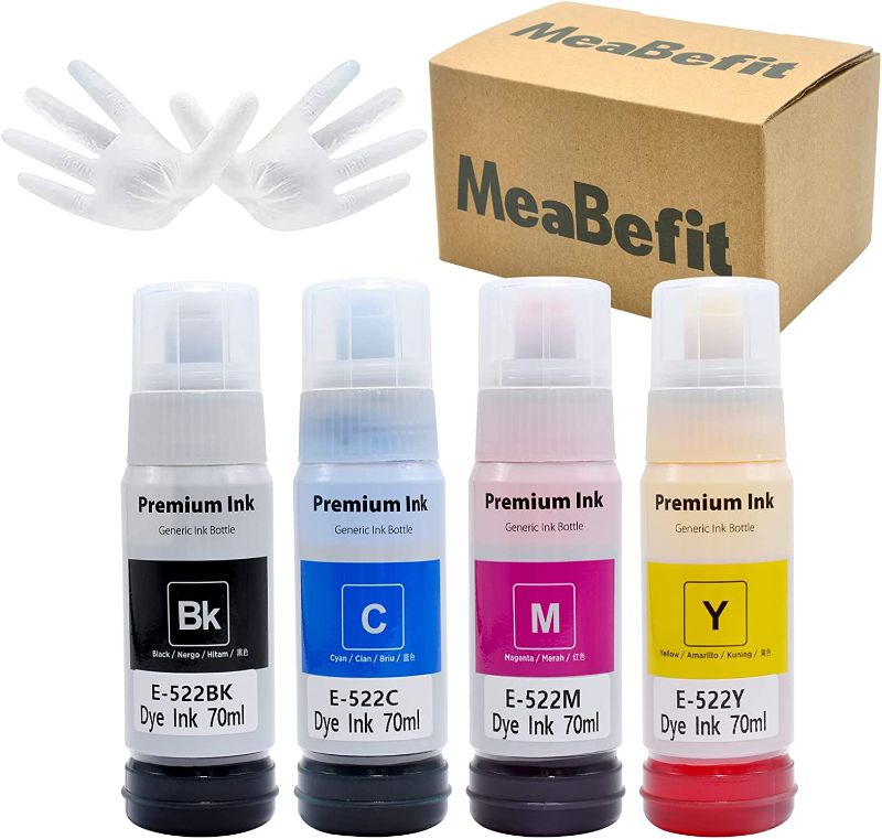 Photo 1 of MeaBefit Compatible Ink Bottle Replacement for 502 T502 Refill Ink for ET-2760 ET-2750 ET-3760 ET-4760 ET-3750 ET-4750 ET-3710 ET-15000 ET-3700 2700 Printer (Black, Cyan, Magenta, Yellow, 4 Pack)