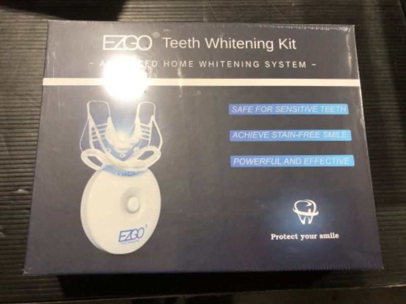 Photo 2 of EZGO TEETH WHITENING KIT WITH LED LIGHT, 5 X LED FAST-RESULT TEETH WHITENER WITH CARBAMIDE PEROXIDE TEETH WHITENING GEL, NON-SENSITIVE TOOTH WHITENING KIT REMOVE STAINS FROM COFFEE AND SODA (BLUE KIT)
