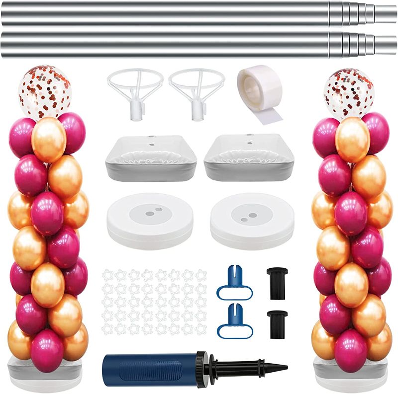 Photo 1 of 2 Set Balloon Column Stand Kit for Floor with Base, VETOGETHER Adjustable from 1 Feet to 7 FT Balloon Tower Kit with Telescopic Design, Balloon Pillar Kit with 1Metal Poles for Party Decoration
