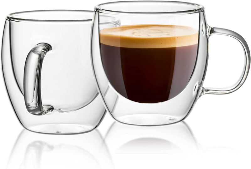 Photo 1 of  Glass Espresso Cups, 2 Pcs 5oz Double Walled Insulated Glasses Coffee Mugs Demitasse Cups Perfect for Espresso Shot, Tea and Juice.
