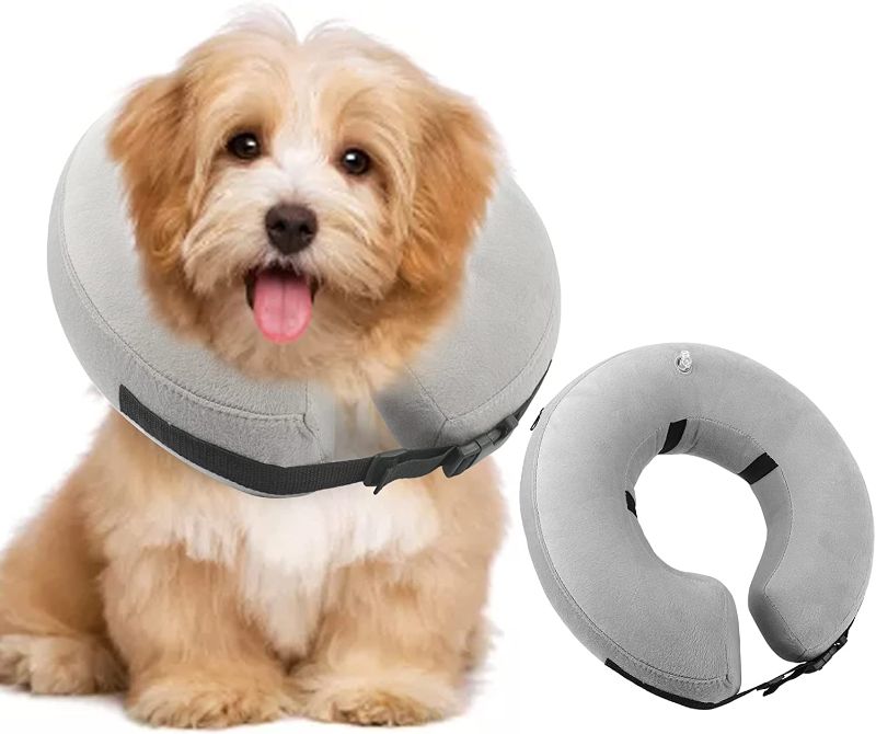 Photo 1 of  Large Inflatable Dog Collar, Soft Dog Recovery Collar Pet Collar Dog Cone for Dogs(Grey)
