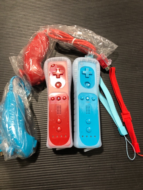 Photo 2 of PGYFDAL 2 Pack Remote Controller and Nunchuck Joystick for wii/wii u Console, Gamepad with Silicone Case and Wrist Strap for Holiday (Red and Blue)
