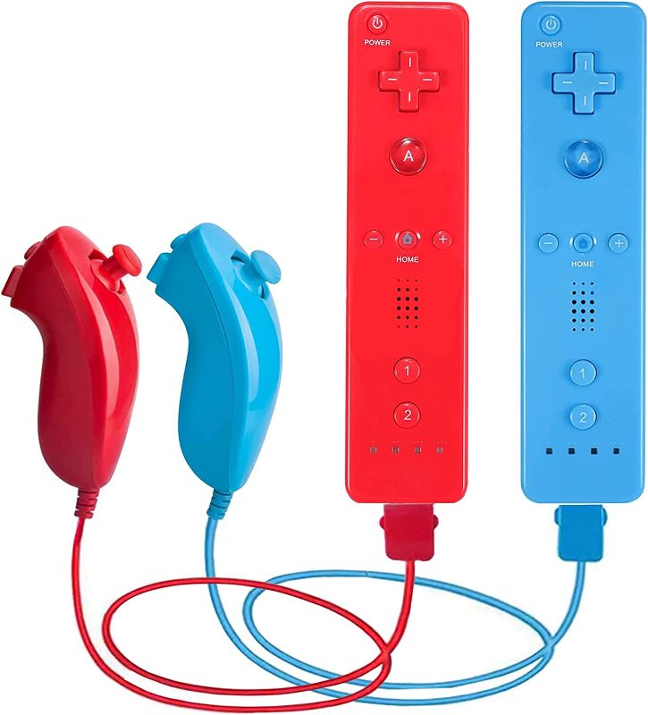 Photo 1 of PGYFDAL 2 Pack Remote Controller and Nunchuck Joystick for wii/wii u Console, Gamepad with Silicone Case and Wrist Strap for Holiday (Red and Blue)
