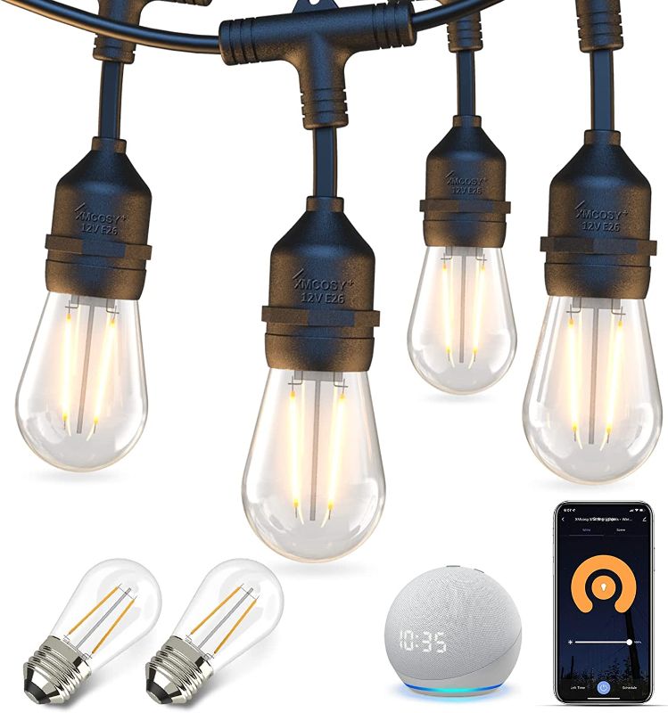 Photo 1 of XMCOSY+ Outdoor String Lights, 98 Ft Smart Patio Lights LED String Lights, 30 Dimmable Edison Shatterproof Bulbs, WiFi Control, Work with Alexa, Waterproof String Lights for Outside Bistro Porch
