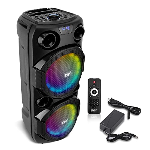 Photo 1 of Bluetooth Portable PA Party Speaker - 600W Dual 8” Rechargeable Outdoor BT Karaoke Audio System w/ Guitar / Mic Input, TWS, X-Bass Function, Flashing Party Circular Rotary Lights, MP3/USB/AUX/FM
