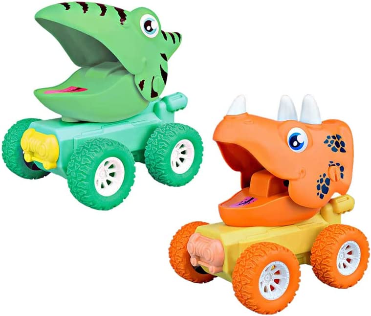 Photo 1 of Dinosaur Toy car for 3 4 5 Year Old boy Toy Truck 2 Pack Monster Truck (Triceratops Orange + Pterosaur Green)
