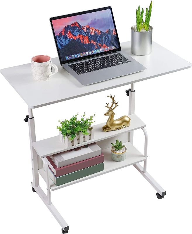 Photo 1 of Highly Adjustable Table, Small Space Convenient Mobile Student Table Laptop Computer Notebook Office and Bedroom Sofa Desk Rim Notebook Bed Frame or Bookshelf Tablet Frame 31.5 x 15.7 Inches, White
