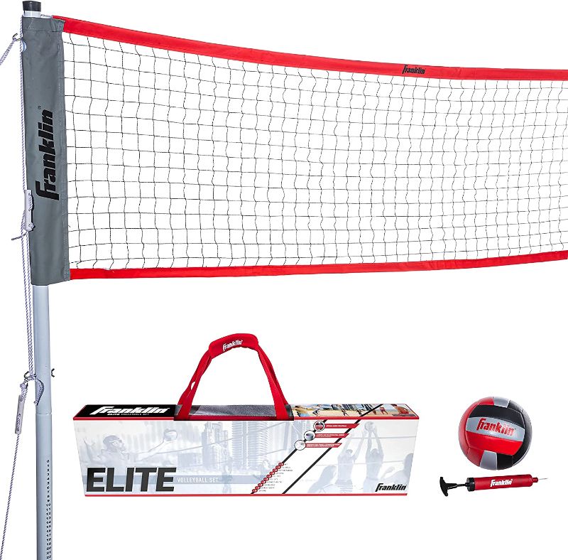 Photo 1 of  Sports Volleyball Net Sets - Backyard + Beach Portable Volleyball Set for Kids + Adults - Volleyballs + Nets with Poles + Equipment Included - Carry Bag for Storage + Transport