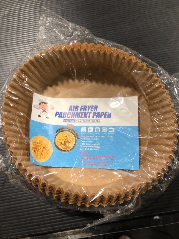 Photo 2 of 100 PCS Air Fryer Disposable Paper Liner, Round Air Fryer Liners, Natural Parchment Paper for Air Fryer, Non-Stick 6.3 inch