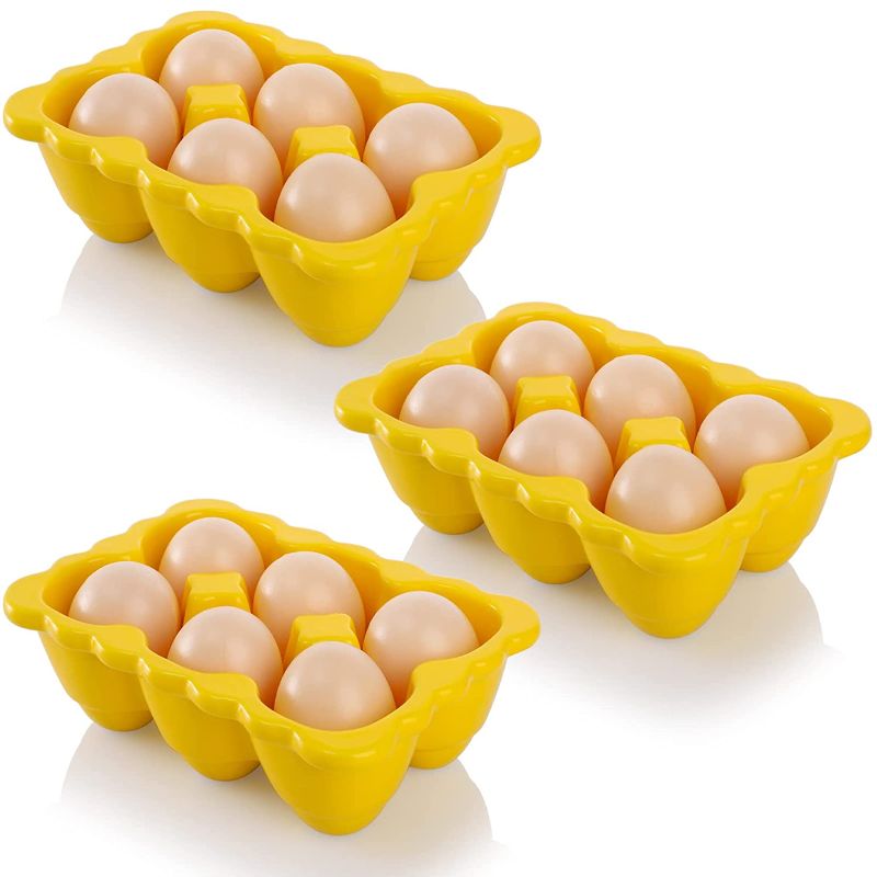 Photo 1 of 3 Pack 6 Cup Egg Tray Serveware, Half Dozen Ceramic Egg Holder, Eggs Keeper Storage Organizer for Kitchen, Countertop, Display, 6.7 x 4.5 x 2.1", Yellow