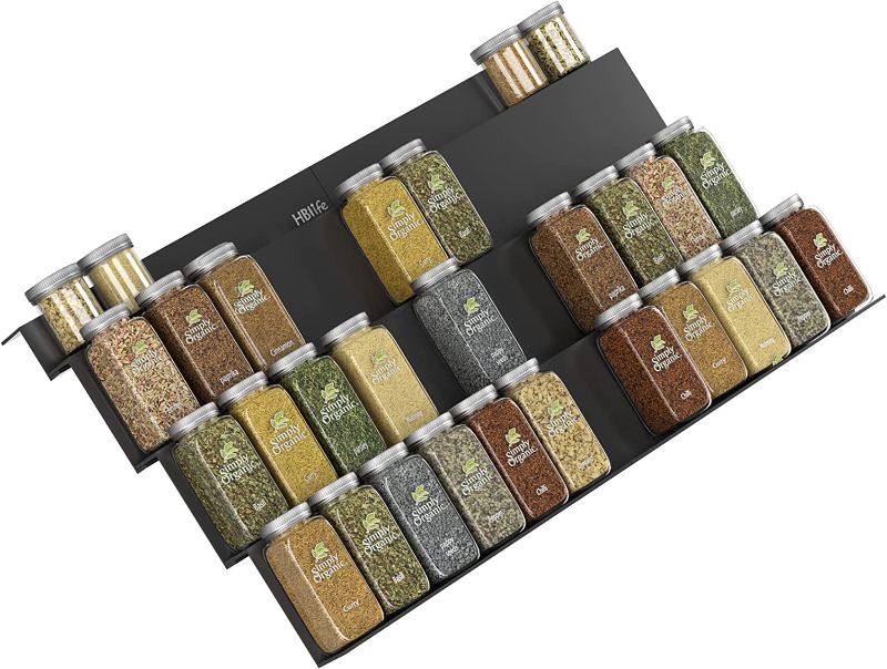 Photo 1 of  Expandable Premium Acrylic Spice Rack Insert Organizer 4 Tier Spices Jar Drawer Tray for Kitchen Cabinets Cupboard, 2 Pack Black