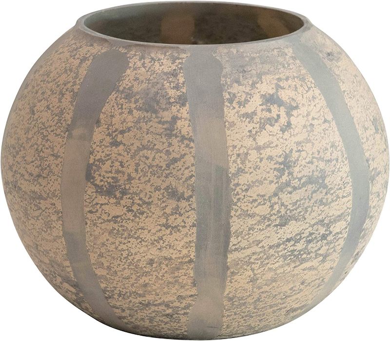 Photo 1 of  Round x 5" H Engraved Glass w/Stripes, Distressed Brown Tealight and Votive Holders, Multi 6-1/4"