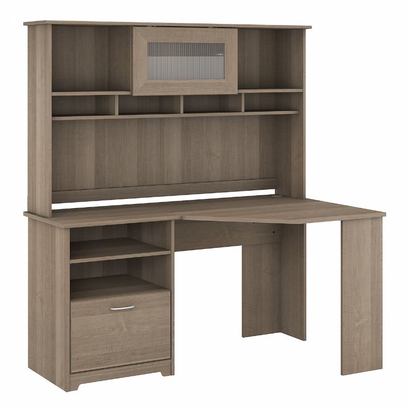 Photo 1 of (Box 2 of 2) Bush Furniture Cabot 60W Corner Desk with Hutch in Ash Gray - CAB008AG
