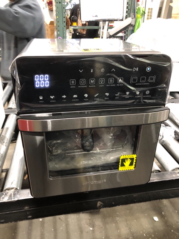 Photo 2 of Stainless Steel and Black Ultimate 14.7-Quart Air Fryer Oven Grill with Dual Heating Elements, Cast Aluminum Grill Plate, oven with Rotisserie
