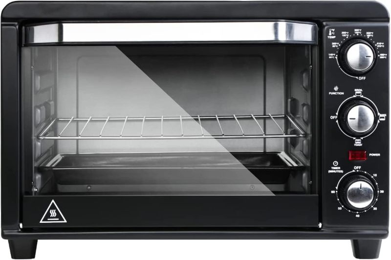 Photo 1 of Simple Deluxe Toaster Oven with 20Litres Capacity,Compact Size Countertop Toaster, Easy to Control with Timer-Bake-Broil-Toast Setting, 1200W, Stainless Steel,16x11in,Black,Extra Large
