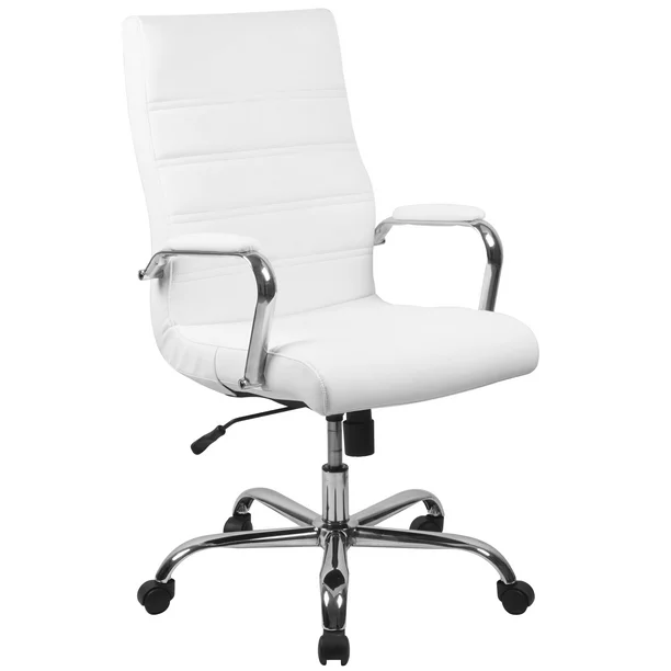 Photo 1 of GO-2286H-WH-GG High Back White Leather Executive Swivel Chair with Chrome Base & Arms
