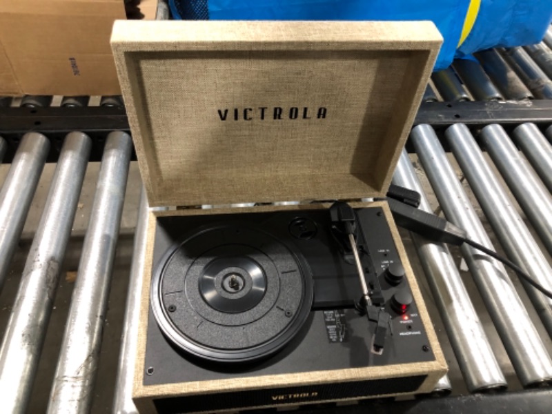 Photo 3 of Victrola Parker Bluetooth Suitcase Record Player with 3-Speed Turntable, Light Beige (VSC-580BT-LBB)
