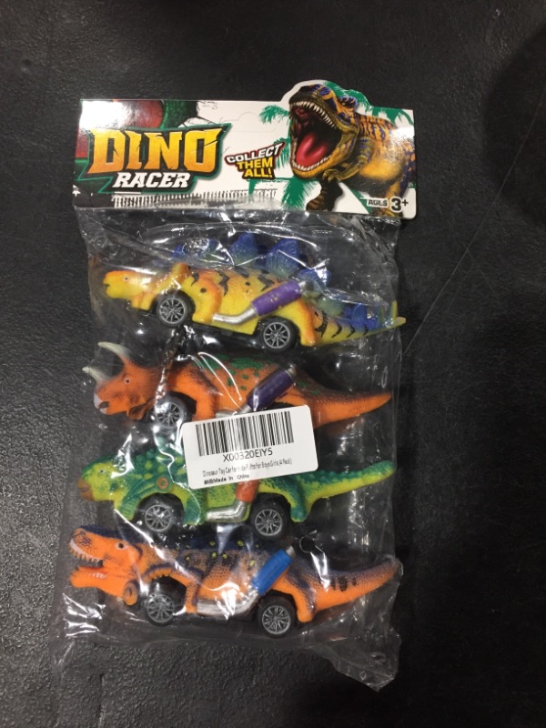 Photo 1 of Dinosaur Toy Pull Back Cars, 4 Pack Dino Toys for 3 Year Old Boys and Toddlers, Boy Toys Age 3,4,5 and Up, Pull Back Toy Cars, Dinosaur Games with T-Rex