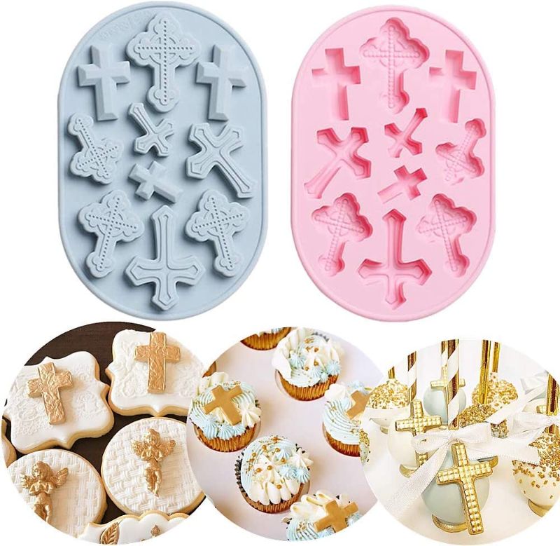 Photo 1 of 2 PCS JeVenis Baptism Cake Decorations Large Size Cross Cupcake Mold Cross Mold Baptism Cakepop Mold for Baptism Party Supplies Baby Shower Wedding Party
