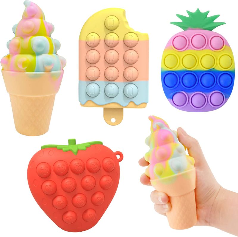 Photo 1 of Eavotoy 4 Pack 3D Pop Stress Balls Fidget Toys Ice Cream Strawberry Pineapple Sensory Toys for Kids Girls Boys Stress Relief Christmas Stocking Stuffers Gifts Party Favors
