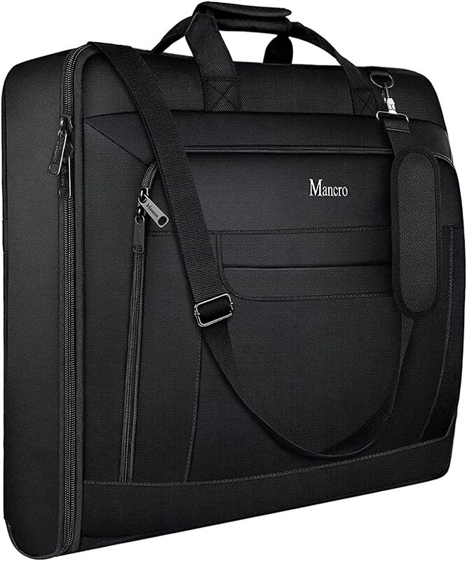 Photo 1 of Garment Bags for Travel, Large Suit Travel Bag for Men Women with Shoulder Strap, Mancro Foldable Carry On Garment Bag Gifts for Business Trip - 2 in 1 Hanging Suitcase Luggage Bags for Travel, Black
