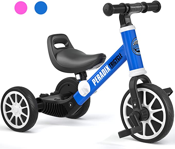 Photo 1 of Peradix 3 in 1 Kids Tricycle for 1-4 Year Olds, Toddler Bike Riding Toys Gifts Ideal for Boys Girls, Baby Balance Bike Infant Trike with Adjustable Seat and Detachable Pedals(Blue)

