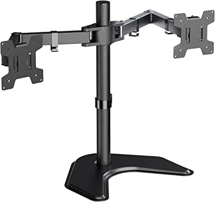 Photo 1 of WALI Dual Monitor Stand, Free Standing Desk Mount for 2 Monitors up to 27 inch, 22 lbs. Weight Capacity per Arm, Fully Adjustable with Max VESA 100x100mm (MF002), Black
