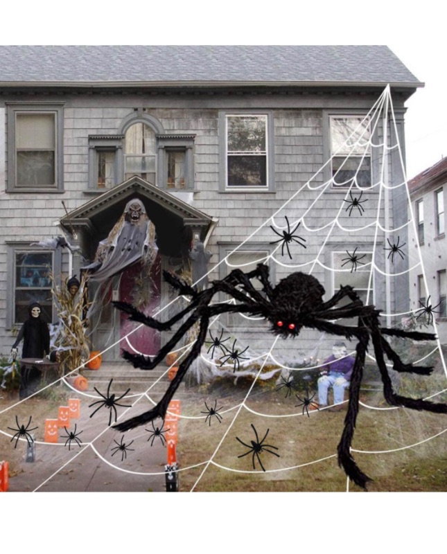 Photo 1 of 200" Halloween Spider Web 59" Giant Large Huge Big Spider with Trangle Spider Web 30 PCS Small Baby Spiders Scary Furry Ghost Fake Spider