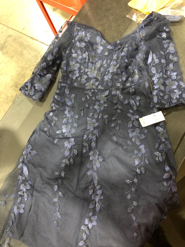 Photo 2 of Alex Evenings Women's Flirty Floral T-Length Dress, Navy Blue SIZE  10 Misses
