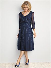 Photo 1 of Alex Evenings Women's Flirty Floral T-Length Dress, Navy Blue SIZE  10 Misses
