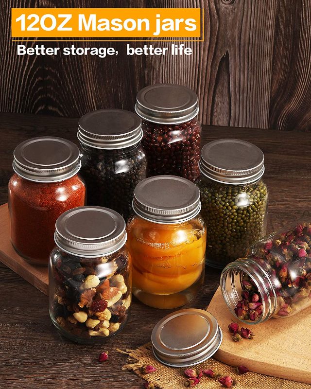 Photo 1 of 12oz Glass Jars With Lids Regular Mouth 12 Pack -Mason Jars with labels 