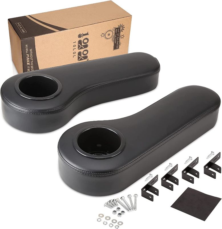 Photo 1 of 10L0L Universal Golf Cart Rear Seat Armrest with Cup Holder for EZGO, Club Car, Yamaha, Set of 2