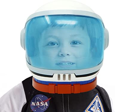 Photo 1 of Astronaut Helmet, Space Helmet with Blue Movable Visor, Party Costume, School Classroom Dress Up, Pretend Role Play Party Supplies, Kids Christmas Halloween Toys Birthday Gifts, Blue and Orange