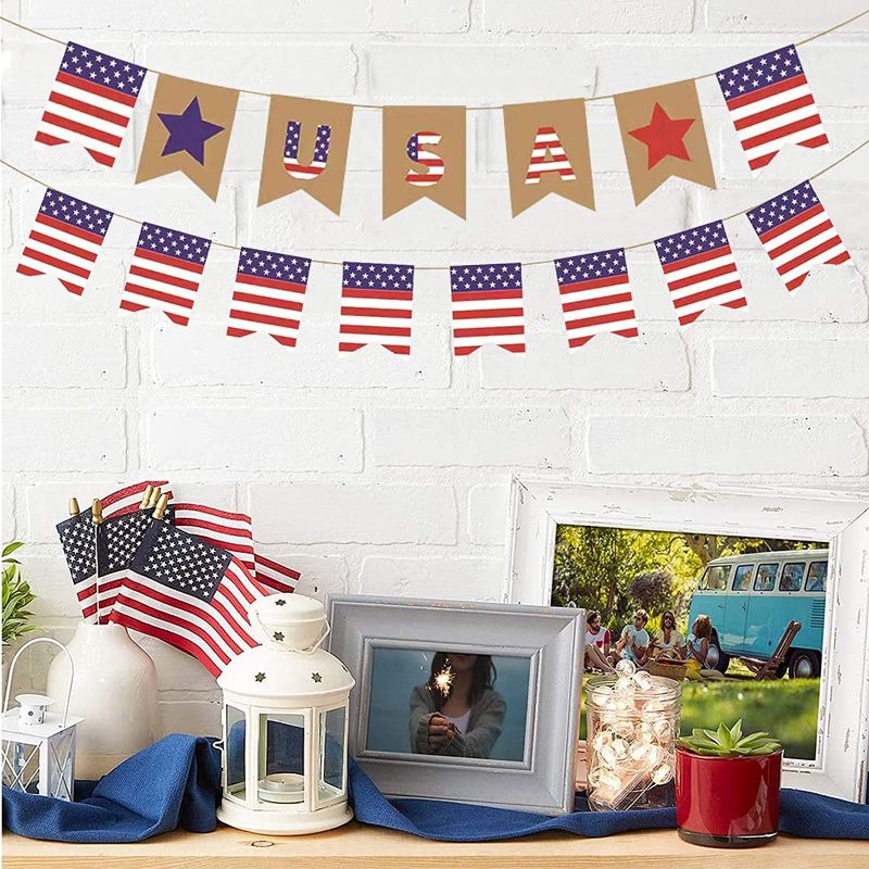 Photo 1 of 2 Pack 4th of July Decoration Banners Patriotic USA Banners, American Flag Banner Red White Blue Banner Garlands for Independence Day Labor Day Celebration Party Supplies Memorial Day Holiday Decor
