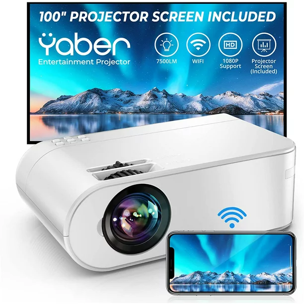 Photo 1 of YABER V2 Mini Projector WiFi Wireless 1080P Full HD Portable Zoom 300" Display Projector Screen Included
