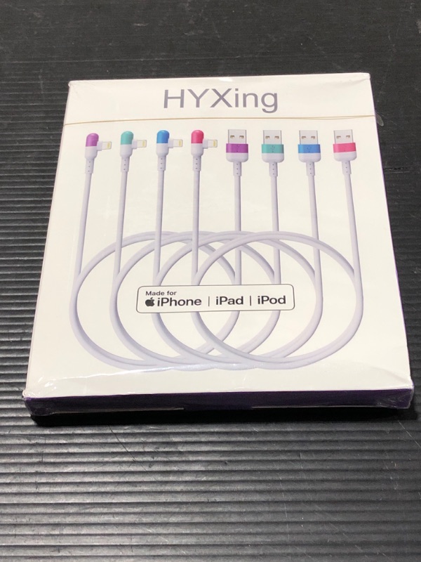 Photo 2 of 4Colored iPhone Charger Lightning Cable, HYXing [4-Pack 6/6/6/6ft], 90 Degree Charging Cord, Apple MFi Certified for iPhone 13/12/11/SE/Xs/XS Max/XR/X/8 Plus/7/6 Plus (White+) 